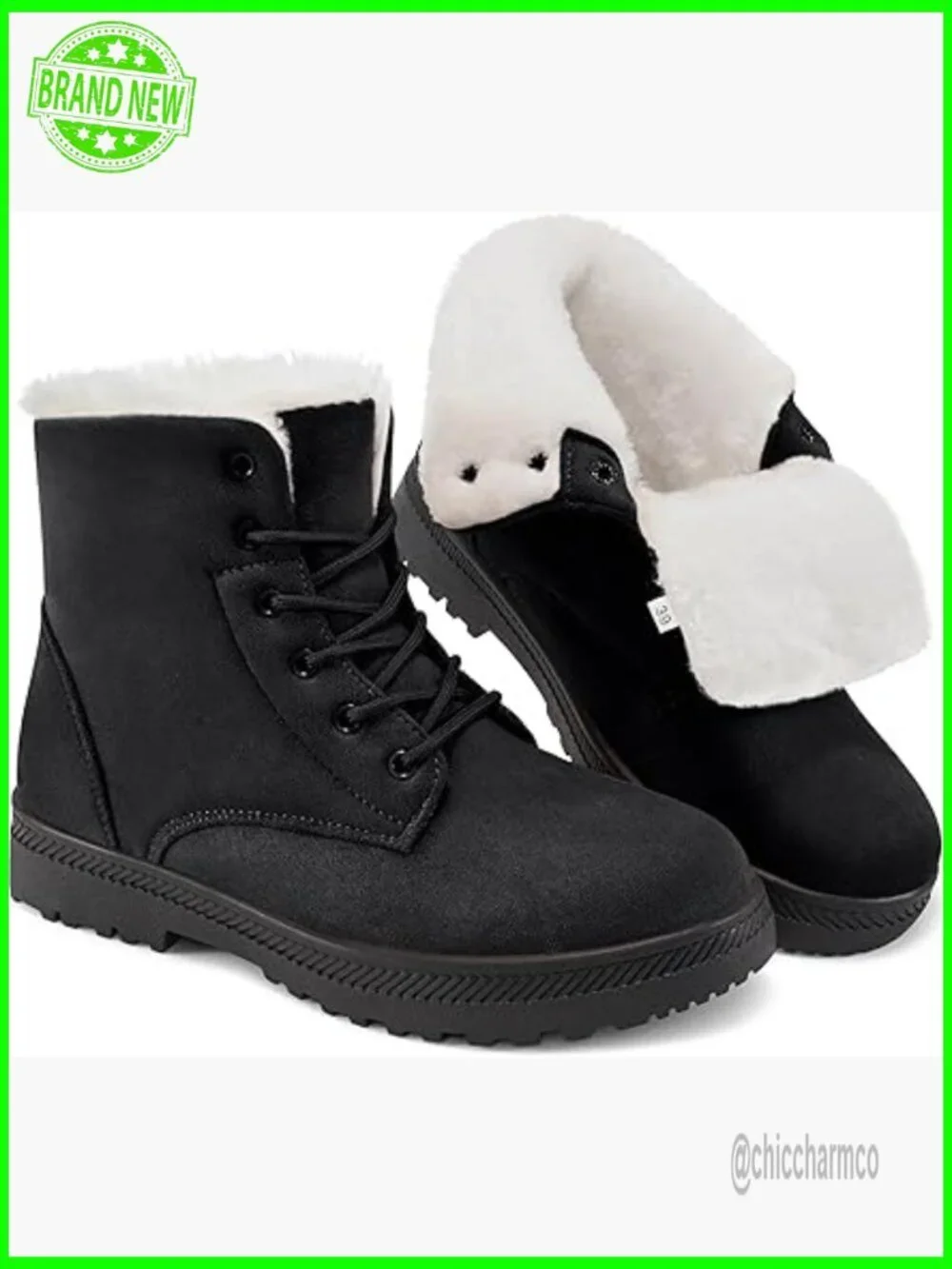 Warm Fur Lined Winter Snow Boots Ankle Lace Up Anti Slip Suede Outdoor Walking